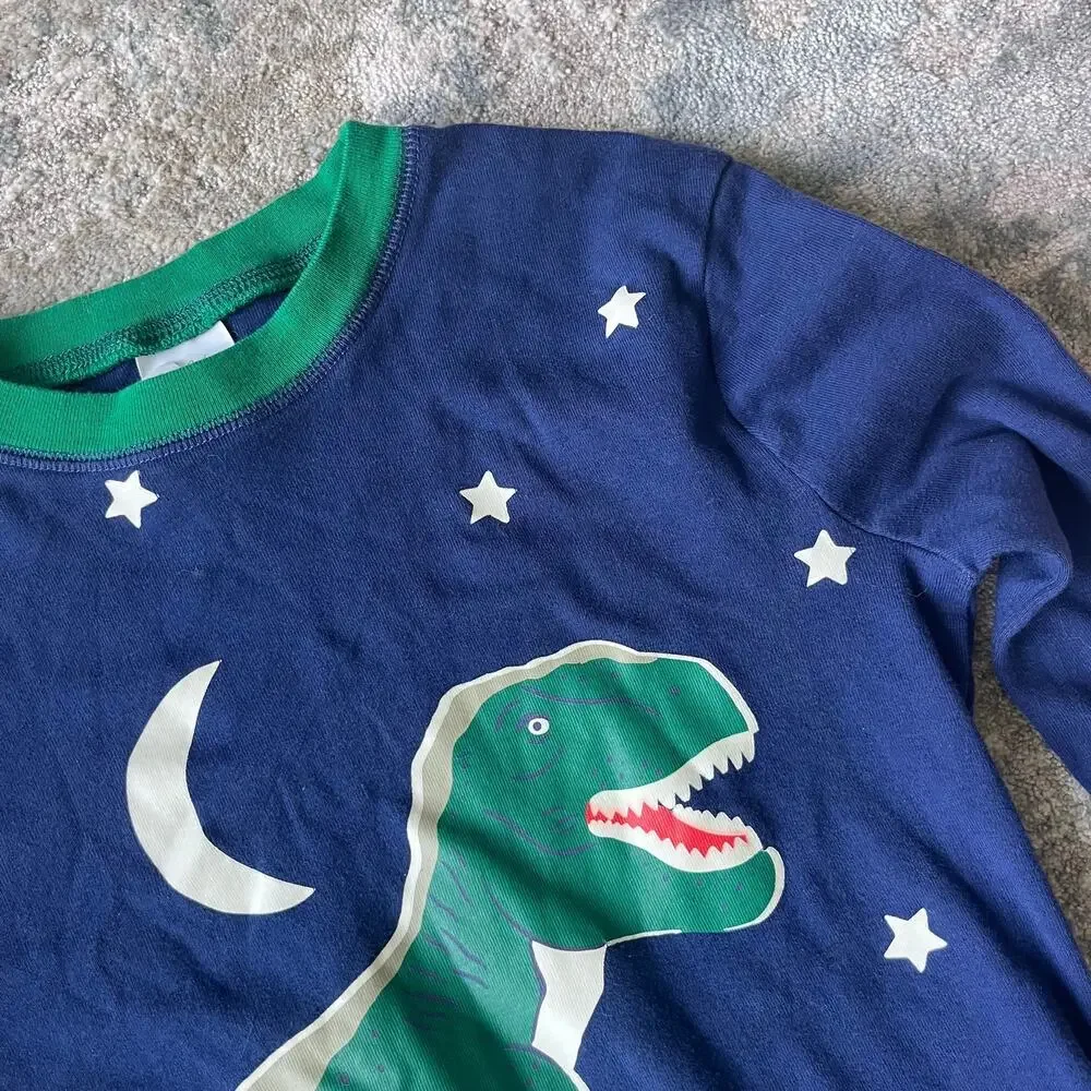 Mini Boden Snug Long John Pajamas Navy Dinosaur 14